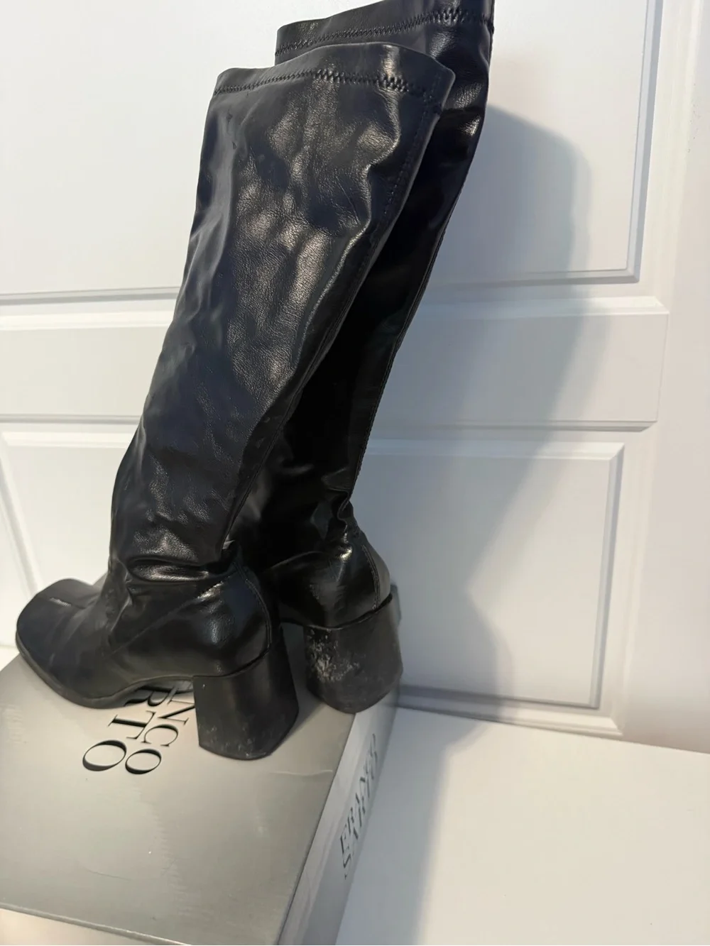 Vintage Y2K Franco Sarto Black Knee-High Leather Block-Heel Boots